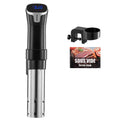 Sous vide precision cooker with black control head and blue LED temperature display