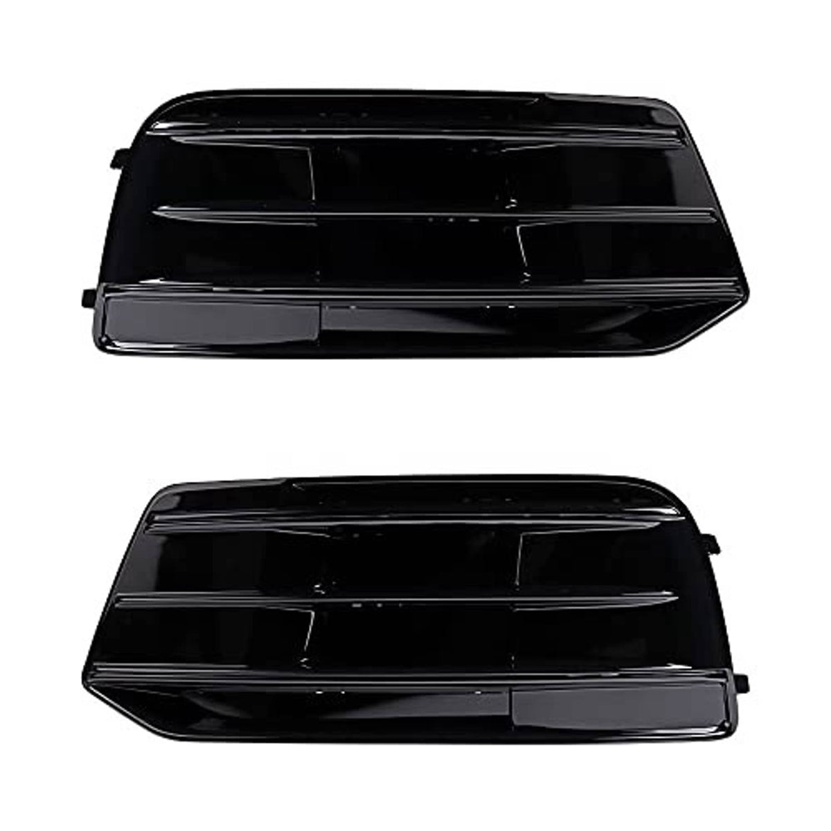 Glossy black front grille inserts, two-piece set, front view with rectangular slat openings