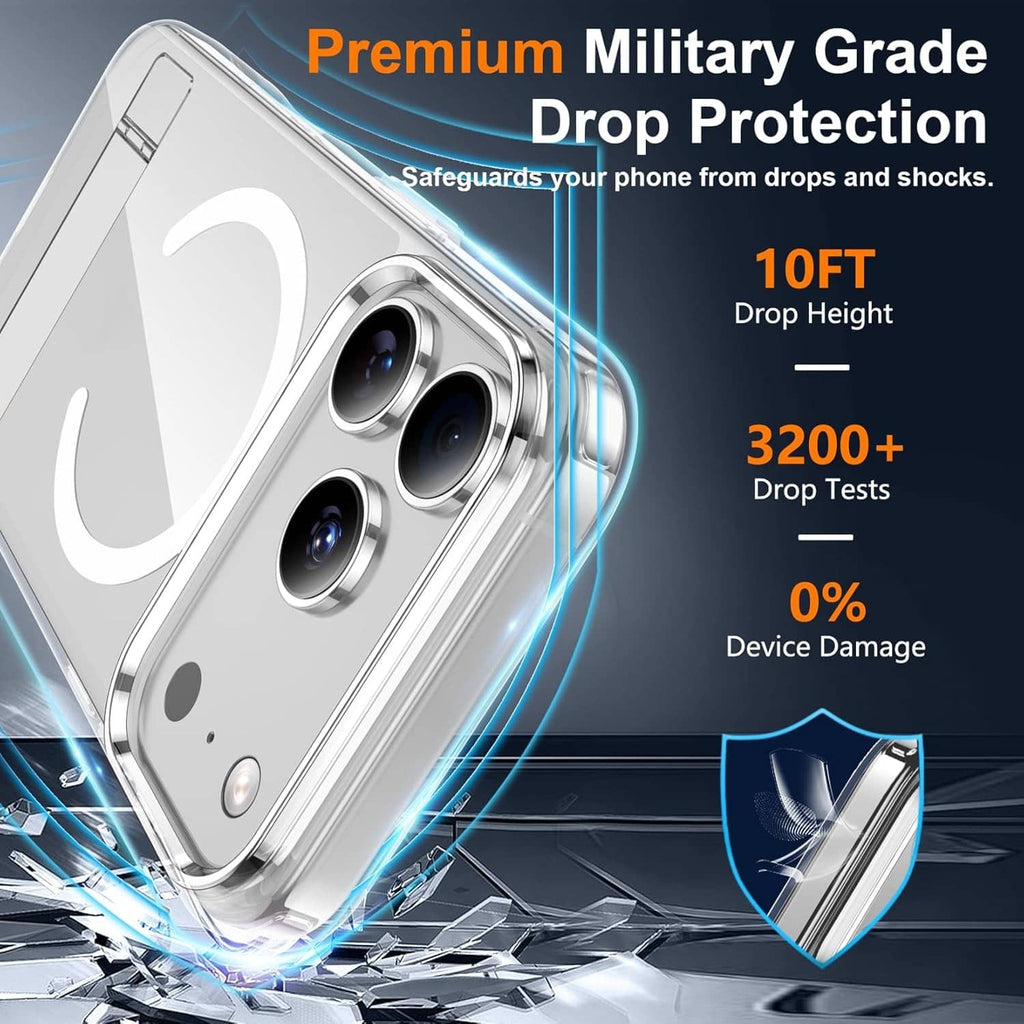 Clear phone case with raised camera lens protection and drop-corner guards