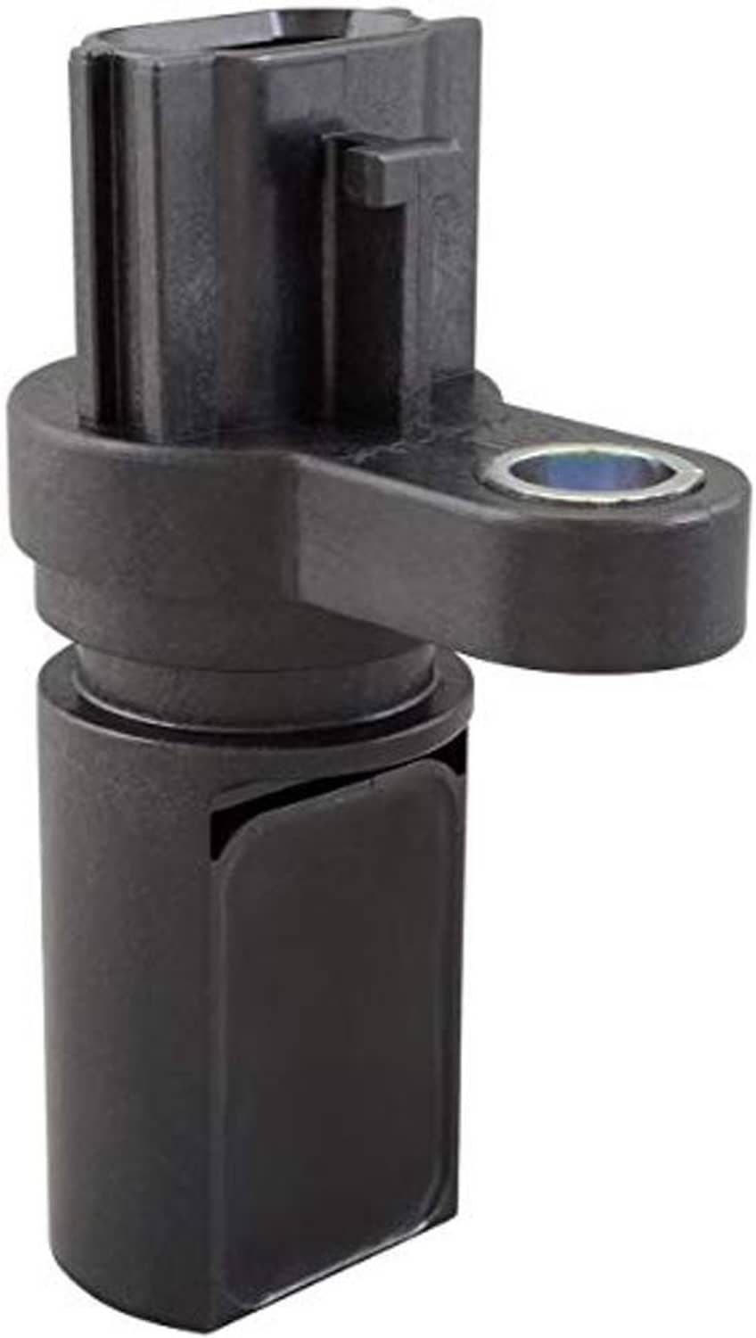 Engine crankshaft position sensor, black sensor body with oval mounting ear and terminal