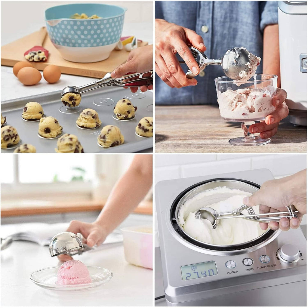 Stainless steel cookie scoop set portioning cookie dough and ice cream