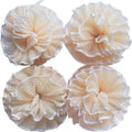 Four-pack ivory mesh loofah shower pouf sponges, round with scalloped ruffled petals