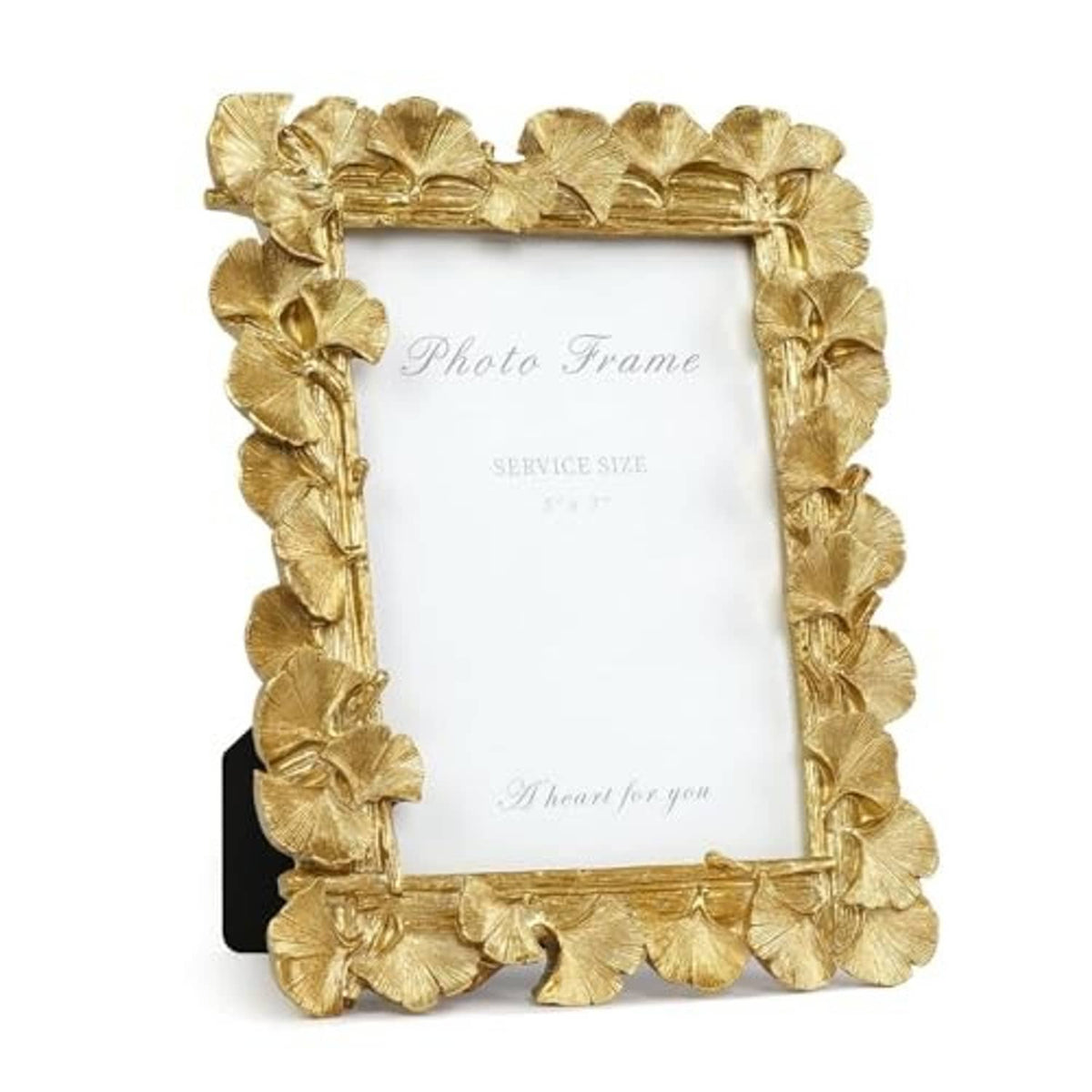 Gold ginkgo-leaf 5x7 photo frame with decorative textured edge