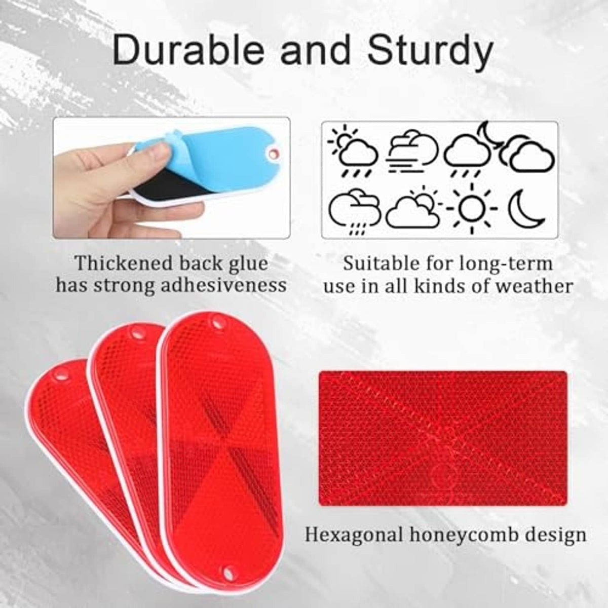 Red oval reflector detail showing hexagonal honeycomb texture and mounting holes