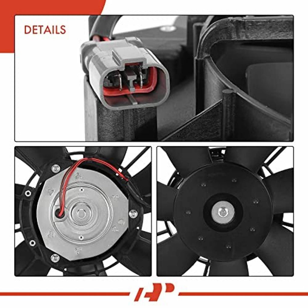 Cooling fan assembly detail: electrical connector and multi-blade fan motor housing