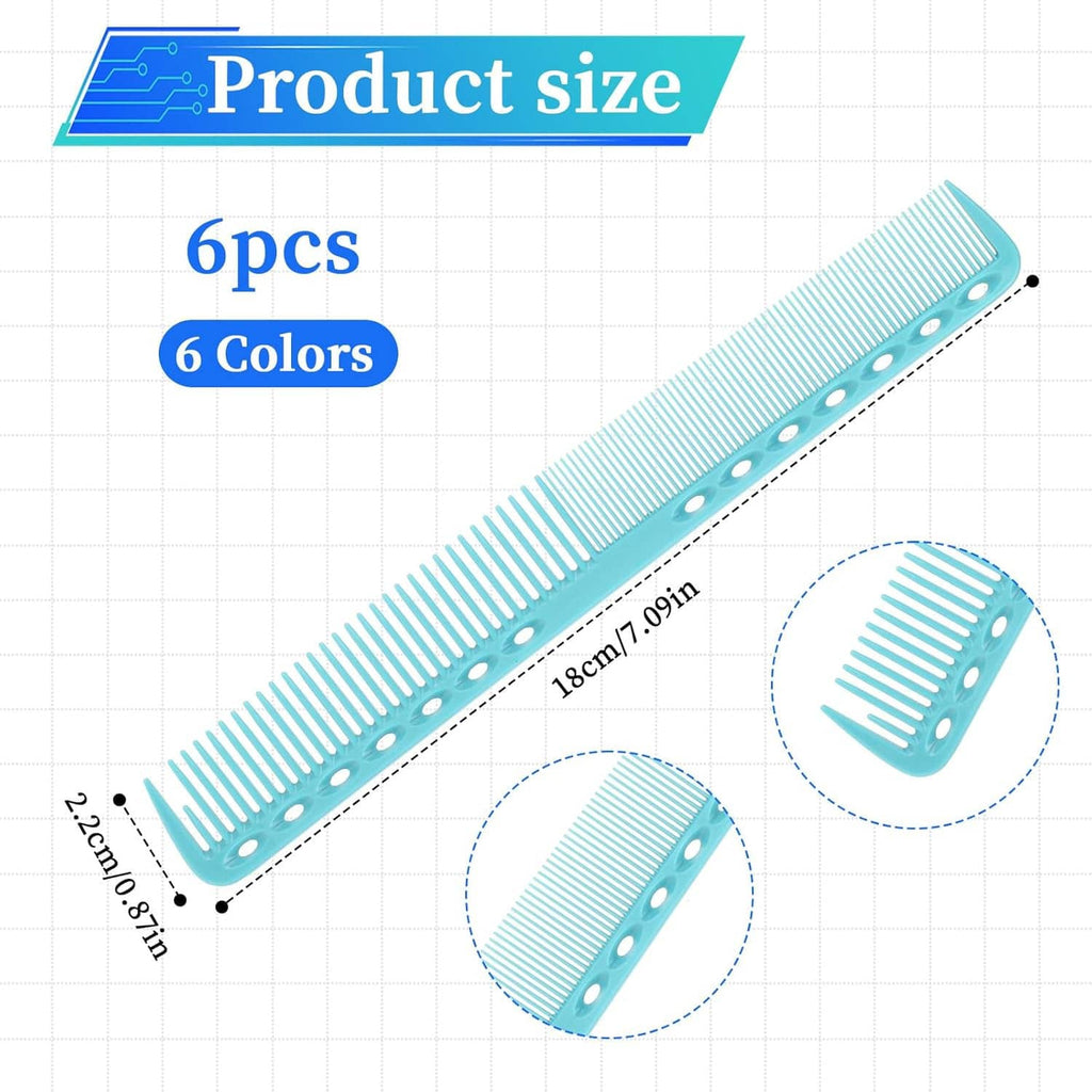 Turquoise fine-tooth cutting comb with vented handle and straight tooth row