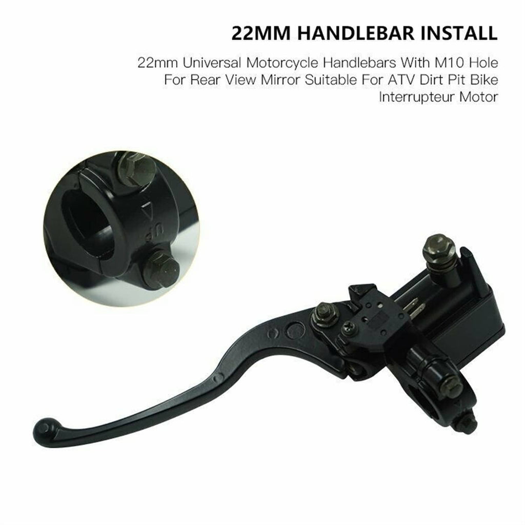 Left front brake master cylinder with lever, front mounting, and reservoir end