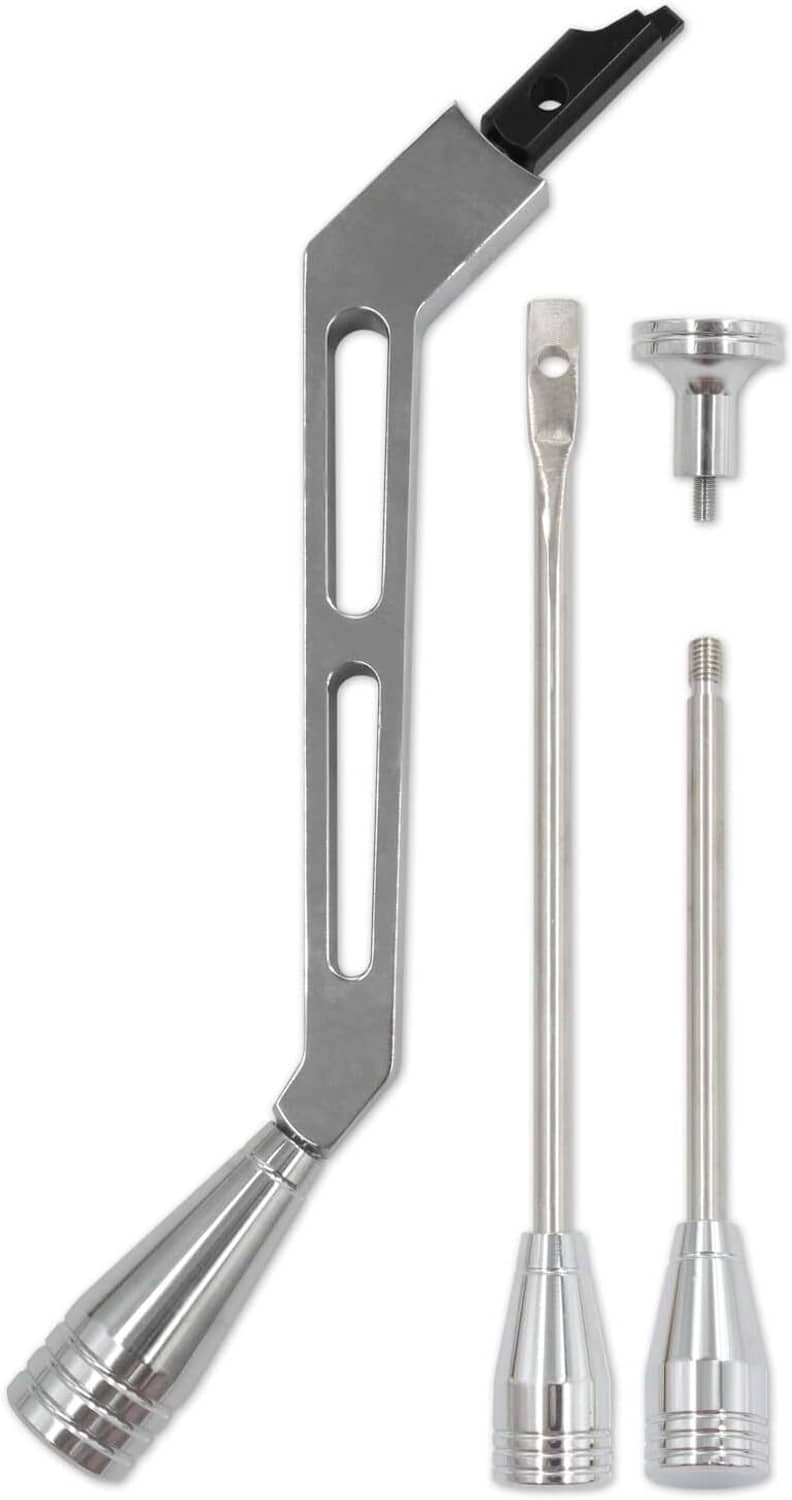 Polished column shifter lever kit with mounting bracket and chrome rods