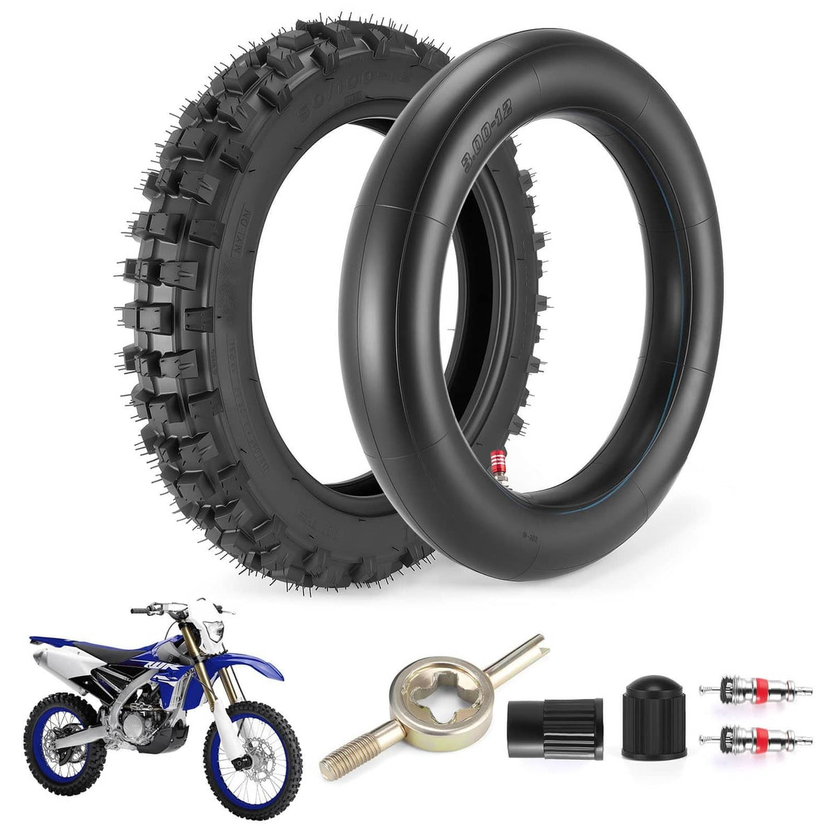 All-terrain tire and inner tube set, black tire with inflated inner tube