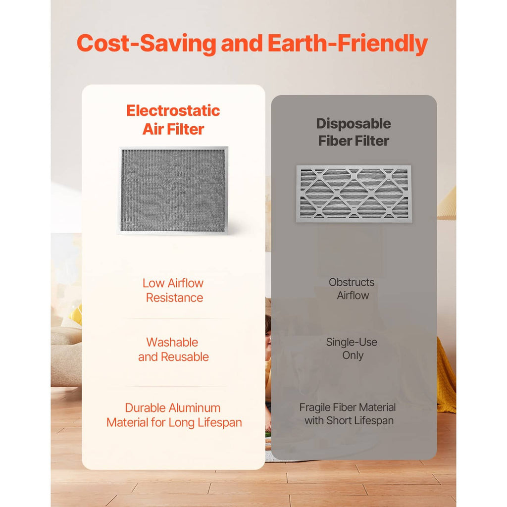 Electrostatic air filter panel with gray mesh in a silver aluminum frame