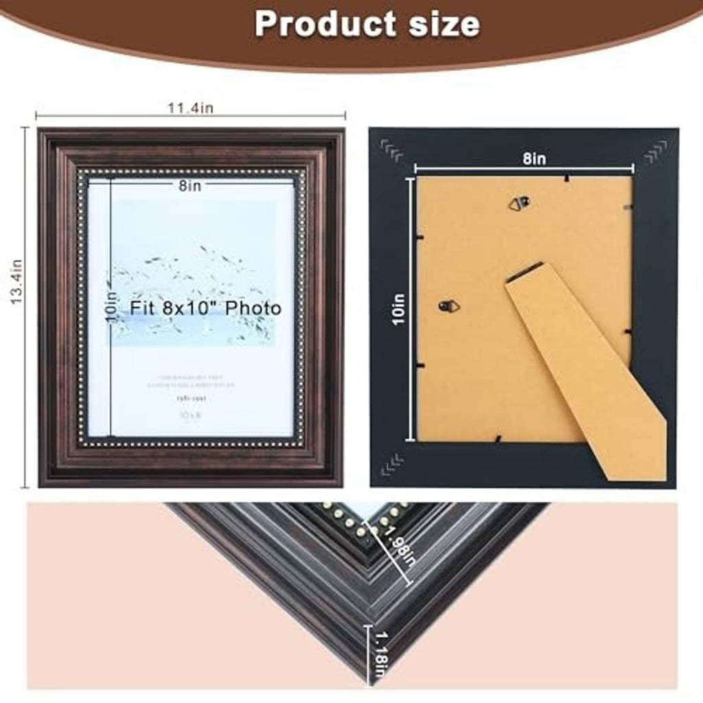 Black picture frame with gold bead trim, shown for an 8x10 photo size fit.