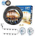 33FT outdoor water misting kit with black hose, nozzles, splitters and connector parts