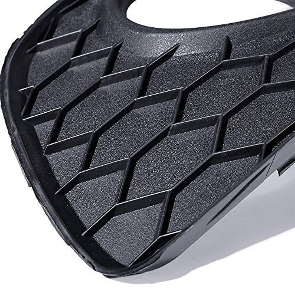 Close-up of matte black honeycomb fog light grille texture, raised hex pattern