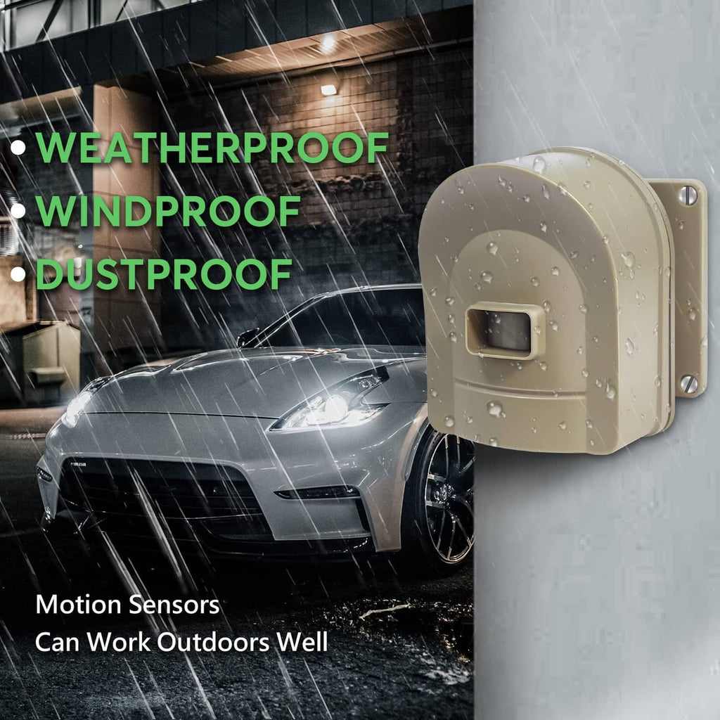 Weatherproof beige wireless motion sensor housing for driveway alarm with raindrop protection