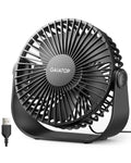 Black USB desk fan with circular grille and front control button