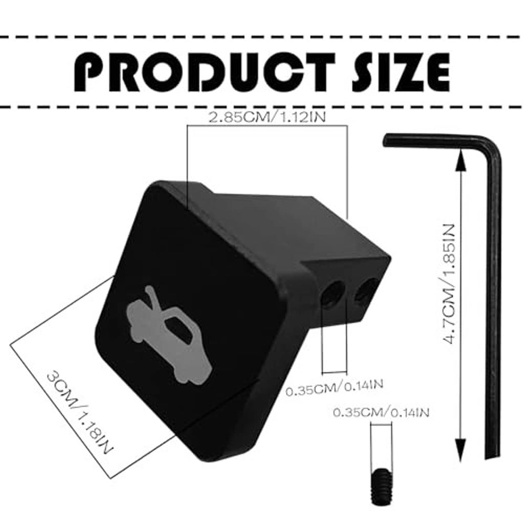 Black hood latch release handle with L-shaped rod, shown with product size diagram