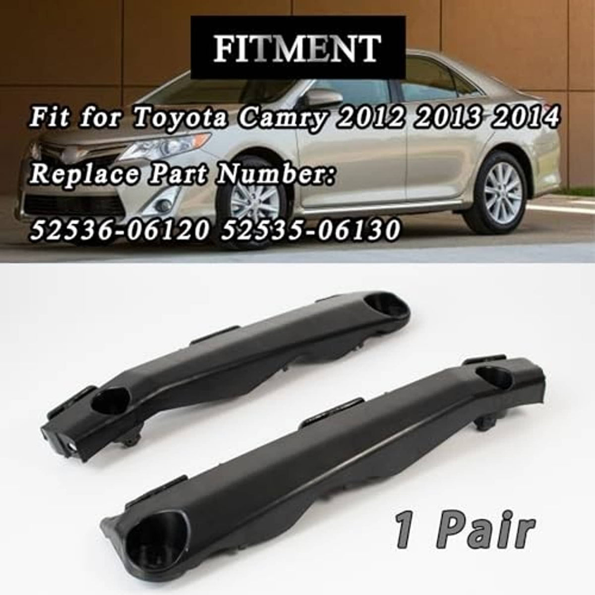 Front bumper bracket set, black plastic with two mounting openings for left and right
