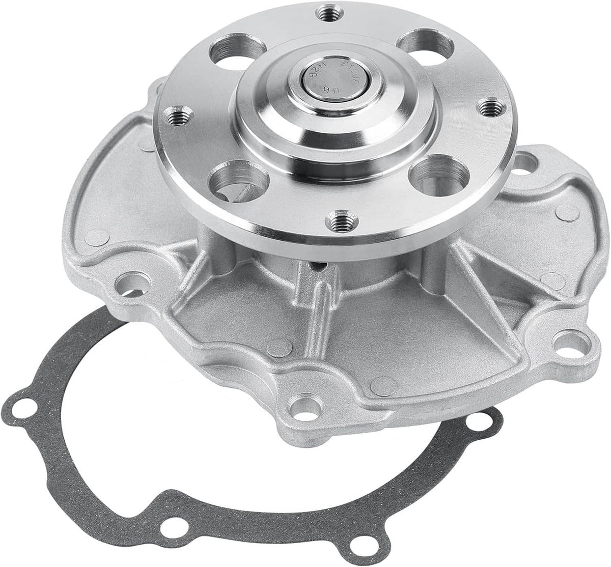 Metal silver water pump with mounting flange and gasket