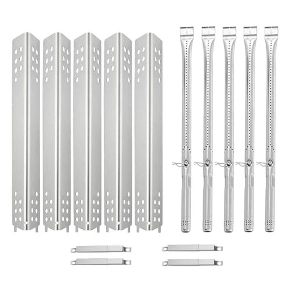 Stainless steel 5-burner burner tubes with heat shields and mounting brackets set