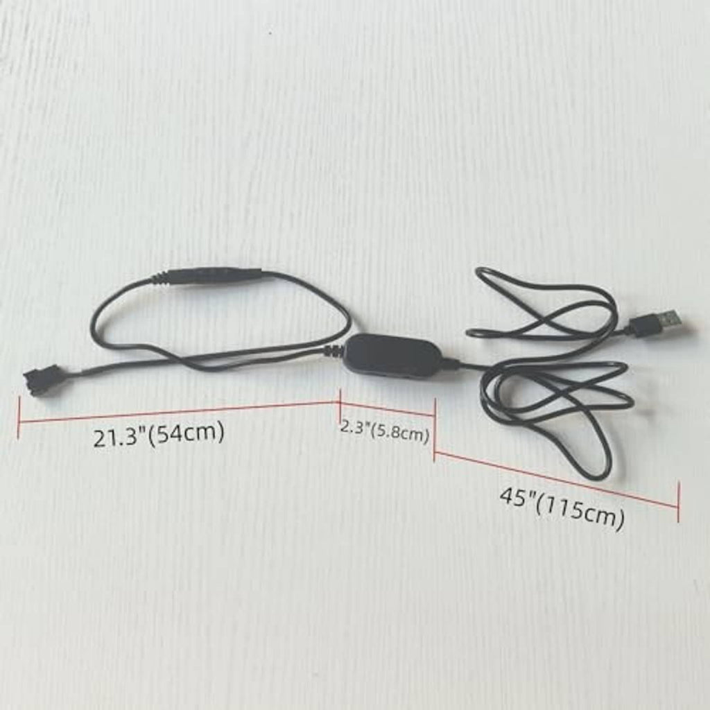 Step-up USB fan power cable with inline controller and listed cable lengths