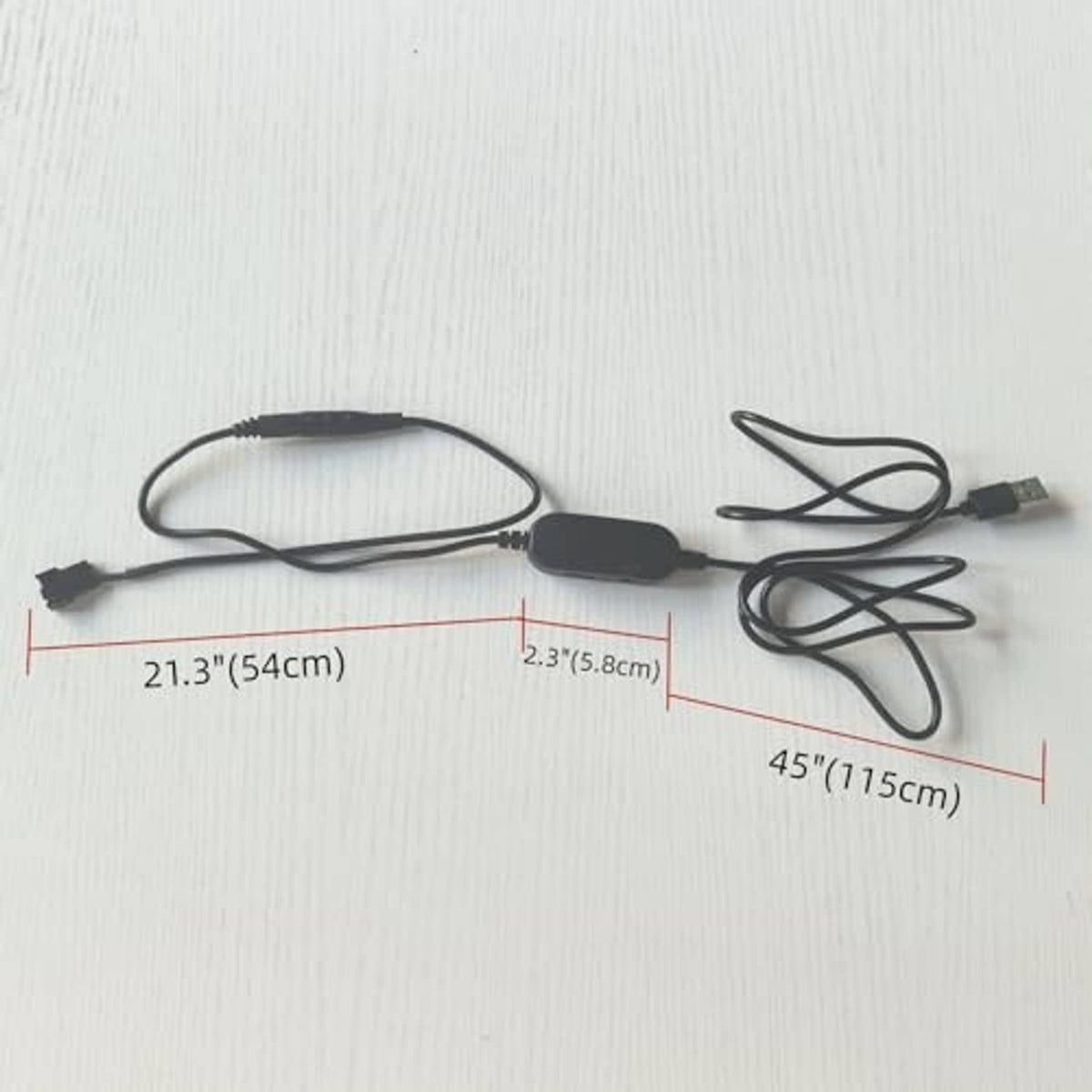 Step-up USB fan power cable with inline controller and listed cable lengths