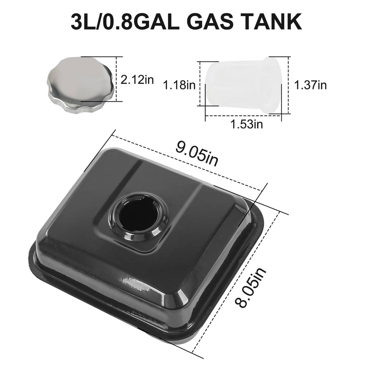Black gas fuel tank with round cap opening