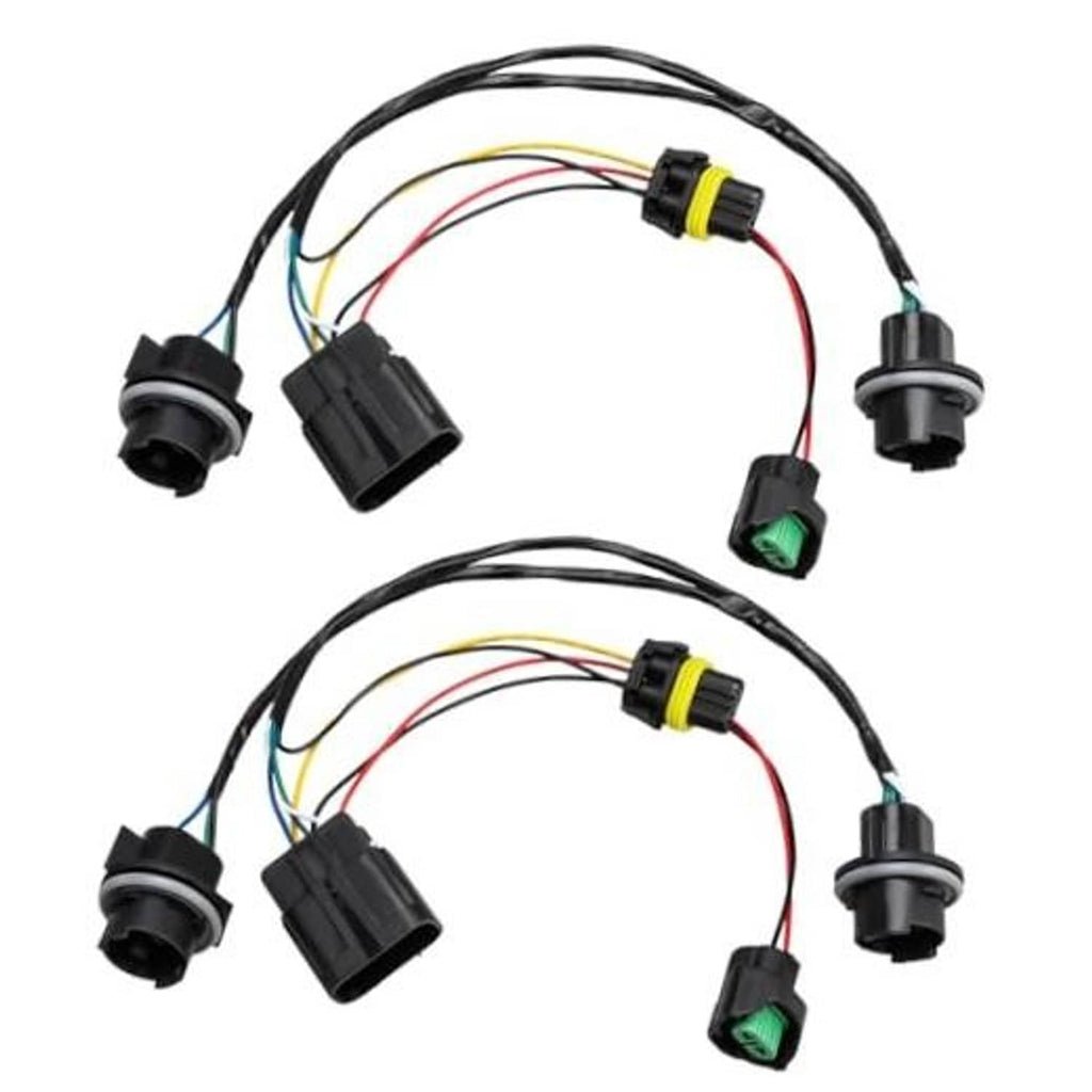 Front headlamp wiring harness with black socket connectors and multi-color wire leads