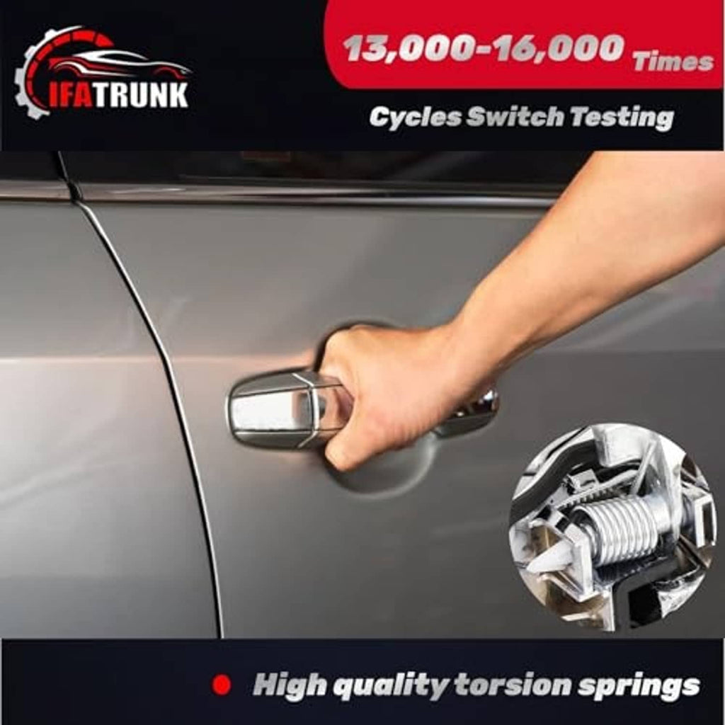 Hand pulling a silver chrome exterior door handle on a car