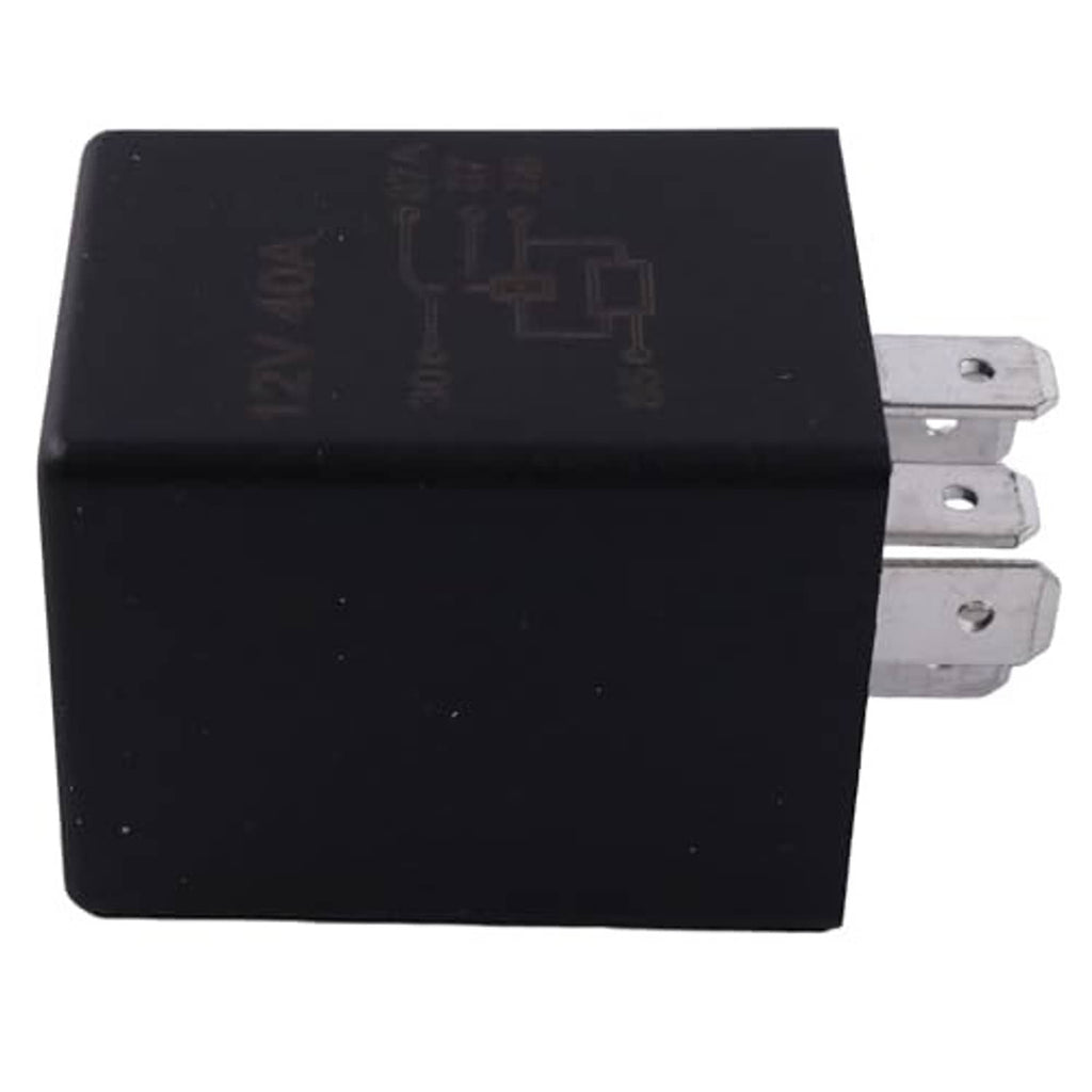 Black time delay relay with metal mounting tabs on the side, cube housing
