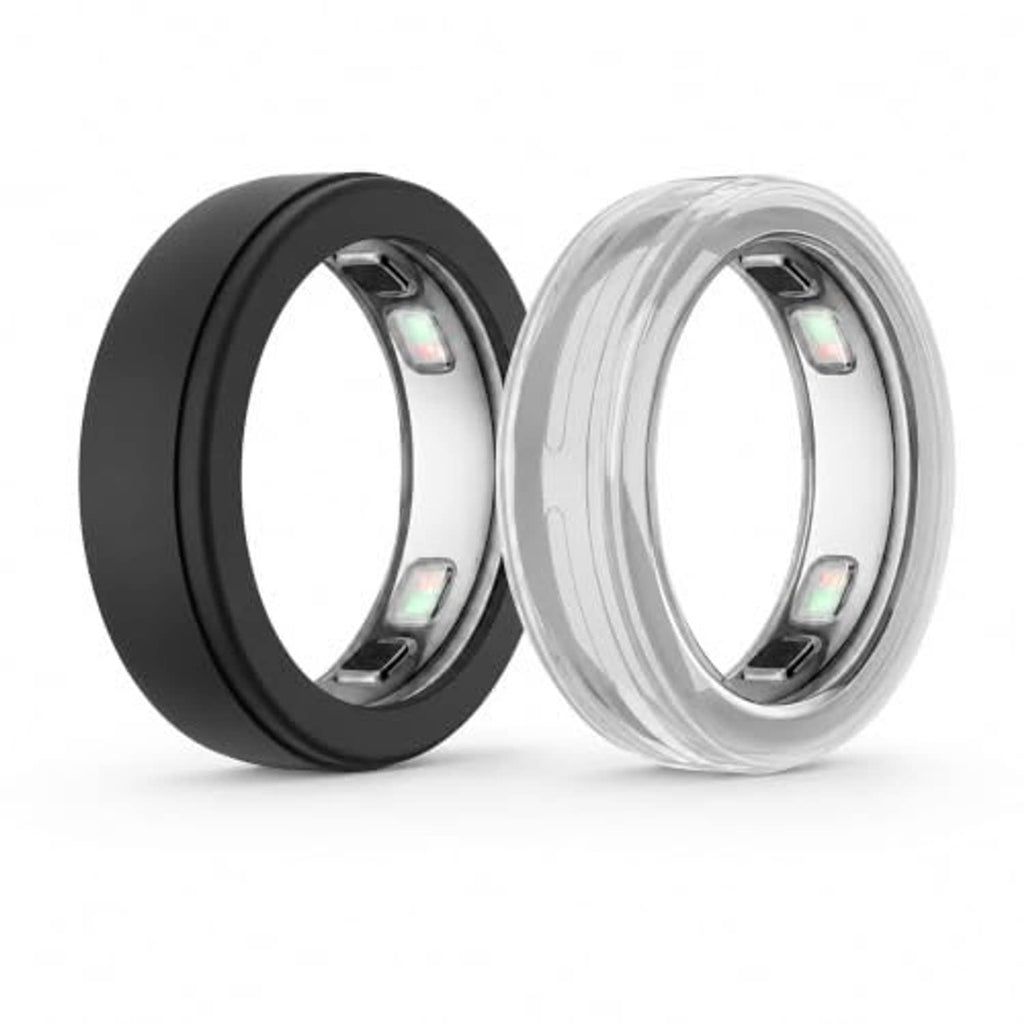 Two-piece ring cover set, black and clear slim bands shown from a side angle