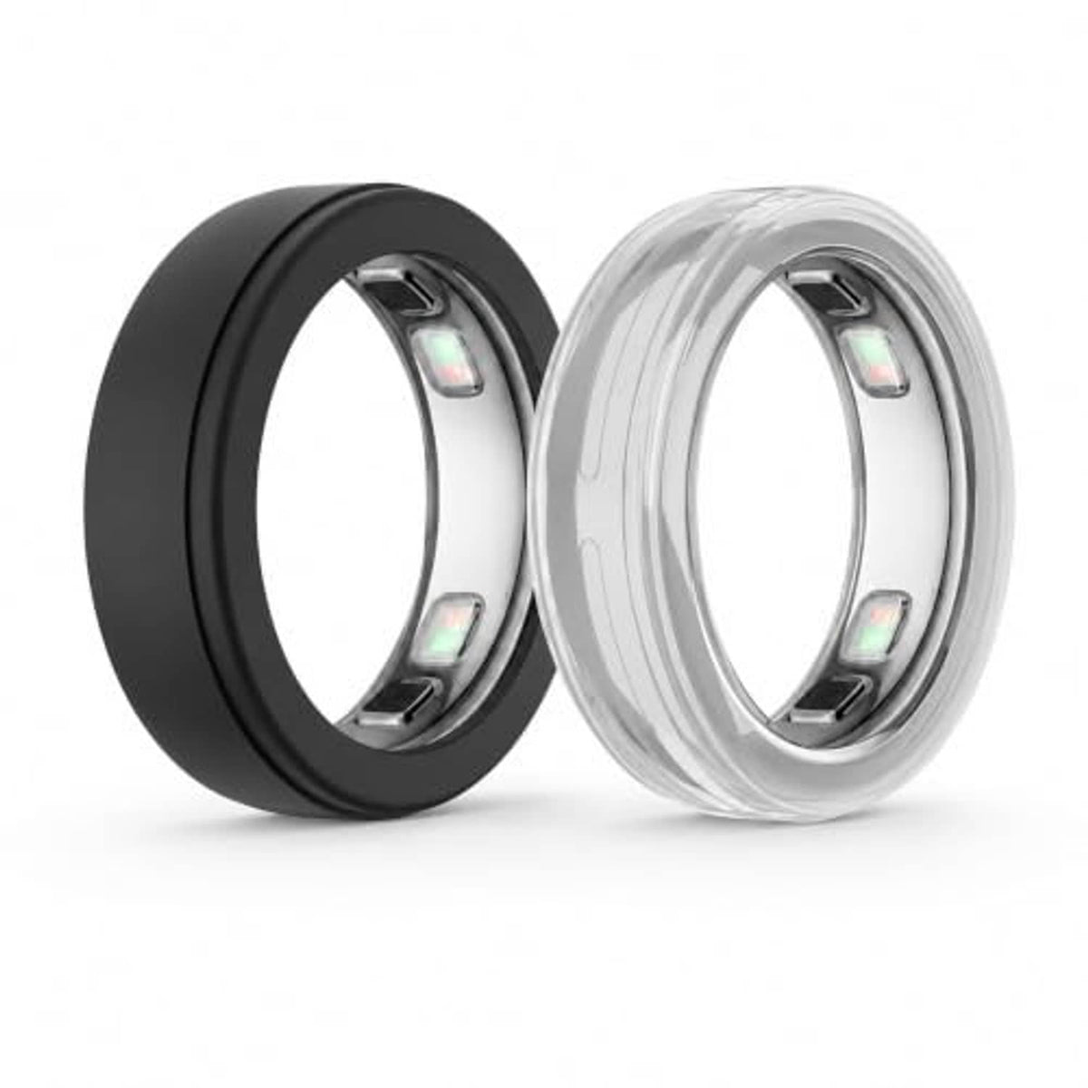 Two-piece ring cover set, black and clear slim bands shown from a side angle