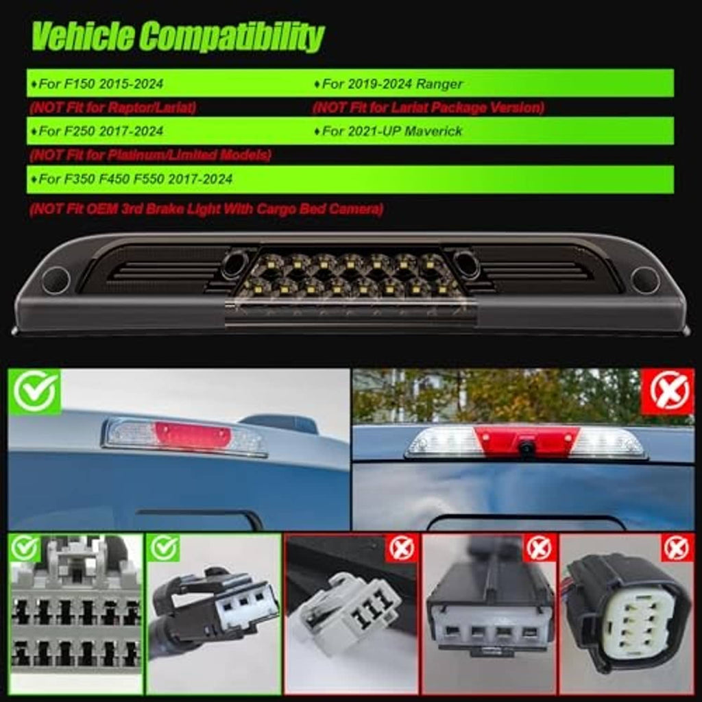 Smoke-lens LED third brake light with two red bars and top LED strip