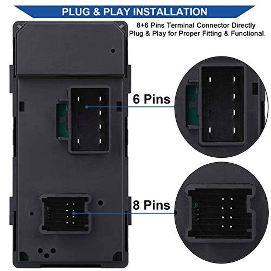 Black switch module with multi-pin connector ports and side wiring terminals