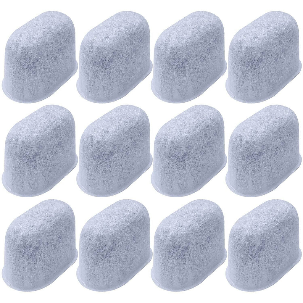 Twelve light-gray coffee machine water filter replacement cups