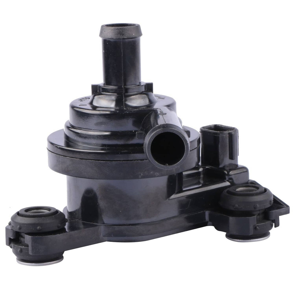 Black electric inverter water pump with outlet neck and side mounting tabs