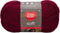 Red Heart Soft yarn skein in wine color, shown in original label packaging