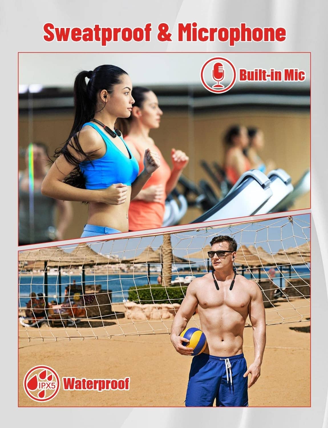 Neckband wireless earbuds with built-in microphone for calls