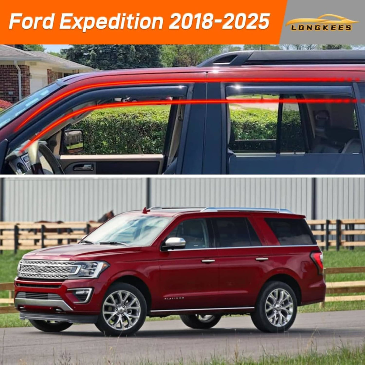 Dark smoke window rain guards installed along SUV side windows