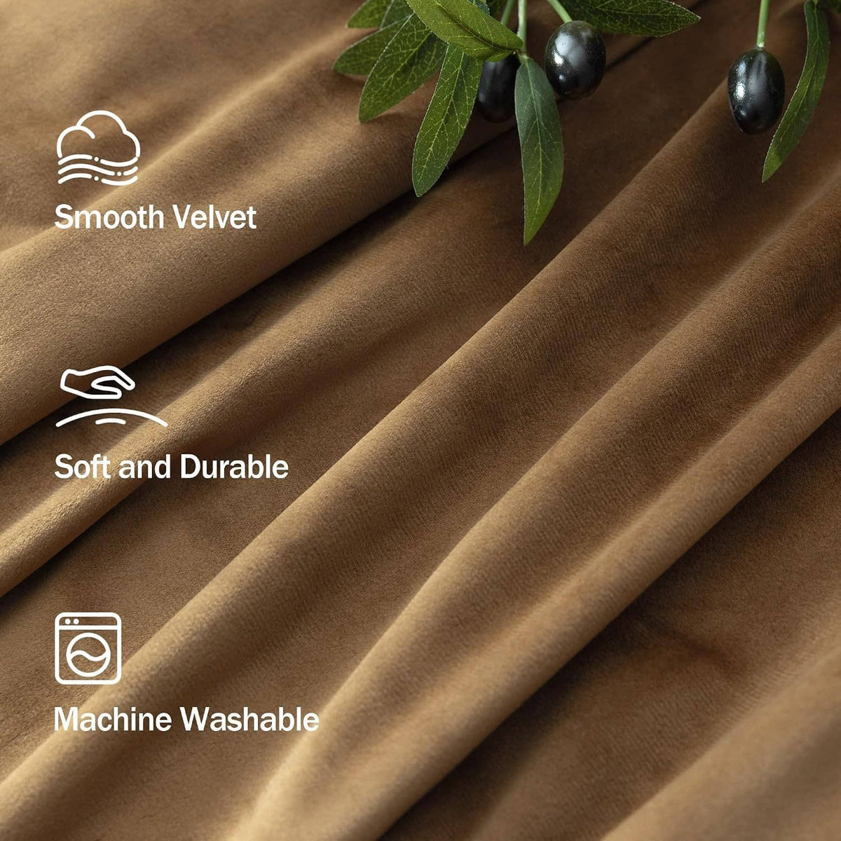 Gold brown velvet fabric close-up with smooth texture and diagonal folds.