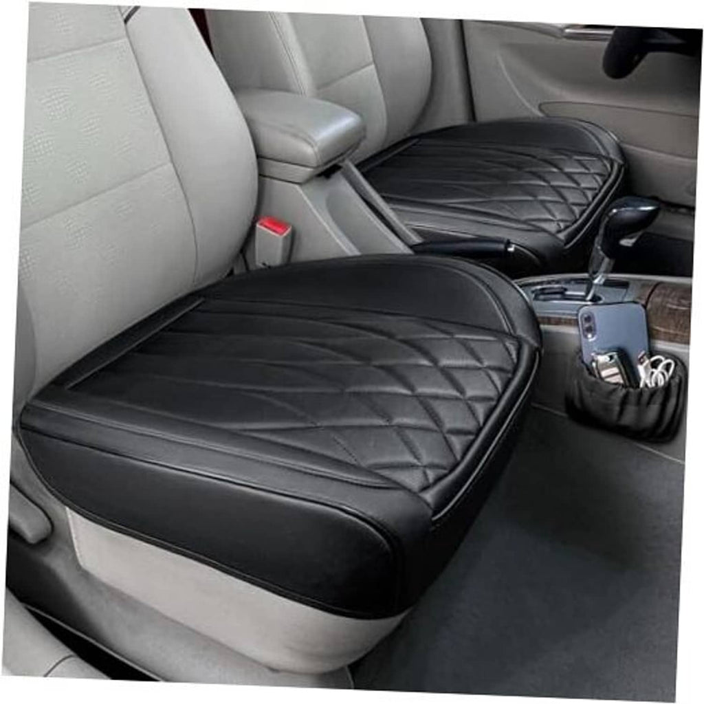 Black quilted leather-look front car seat bottom covers, 2-pack with stitched edges