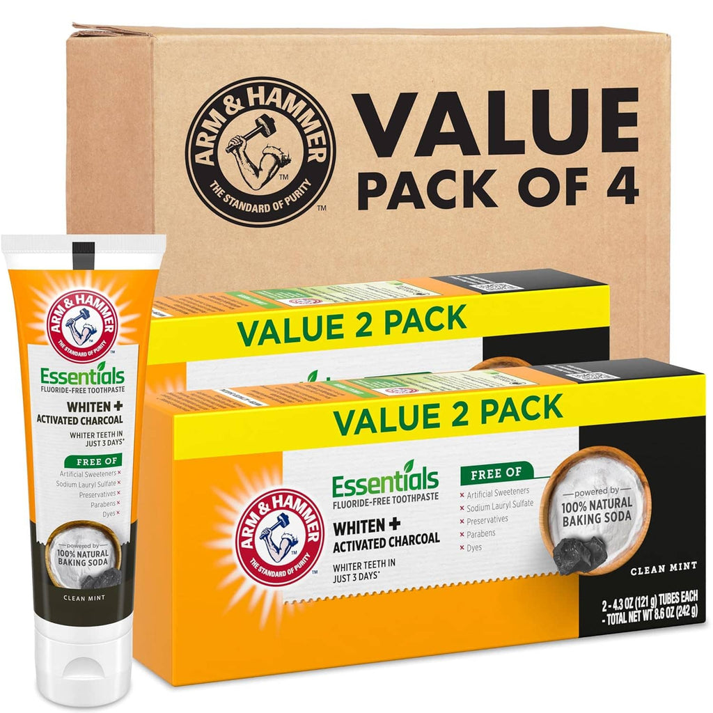 ARM & HAMMER Essentials fluoride-free whitening toothpaste value pack of 4, clean mint