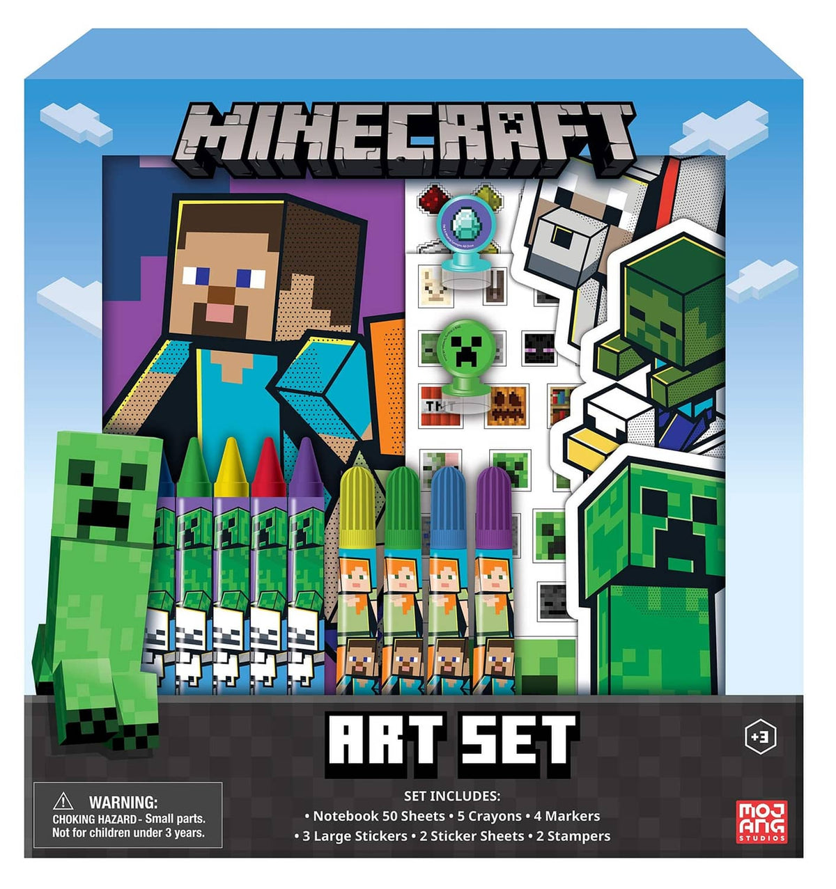 Minecraft art craft kit set in box with crayons, markers, notebook and stickers