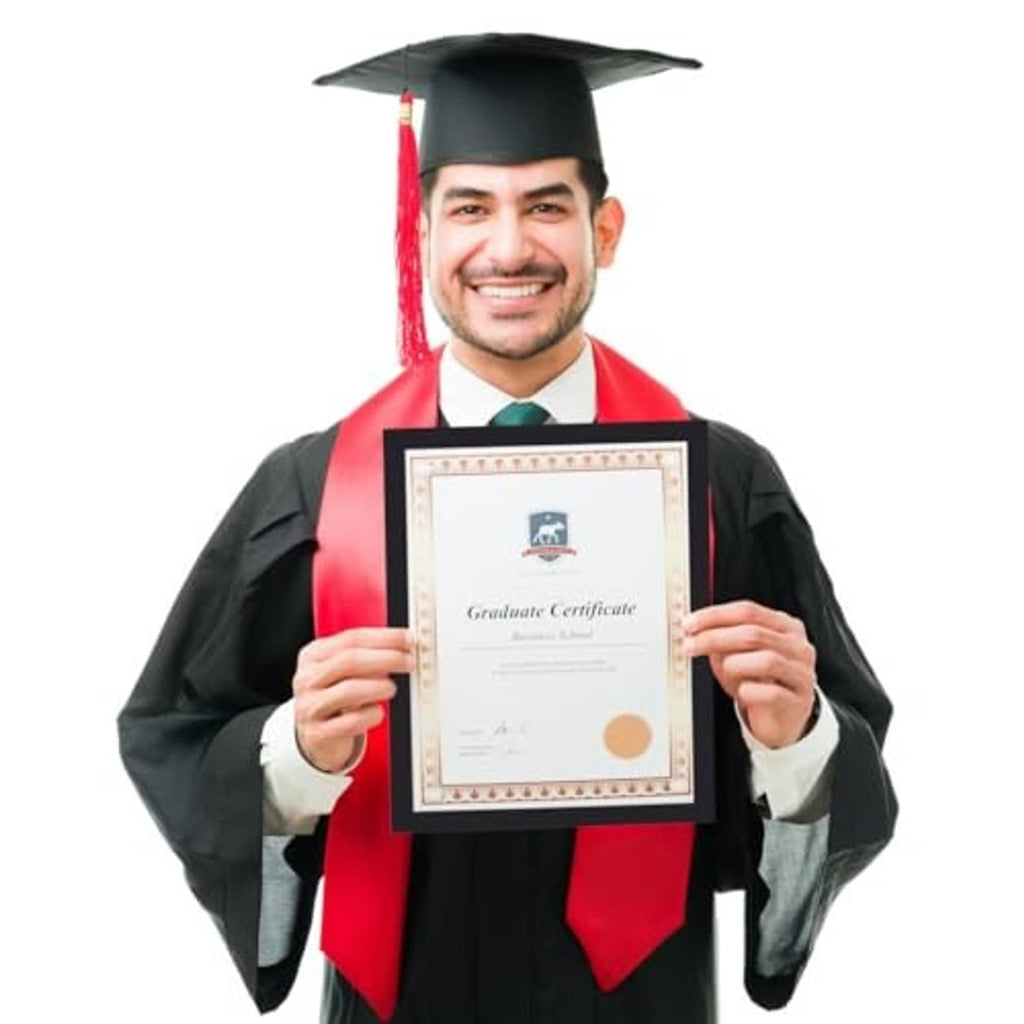 Black A4 certificate frame holding a diploma certificate