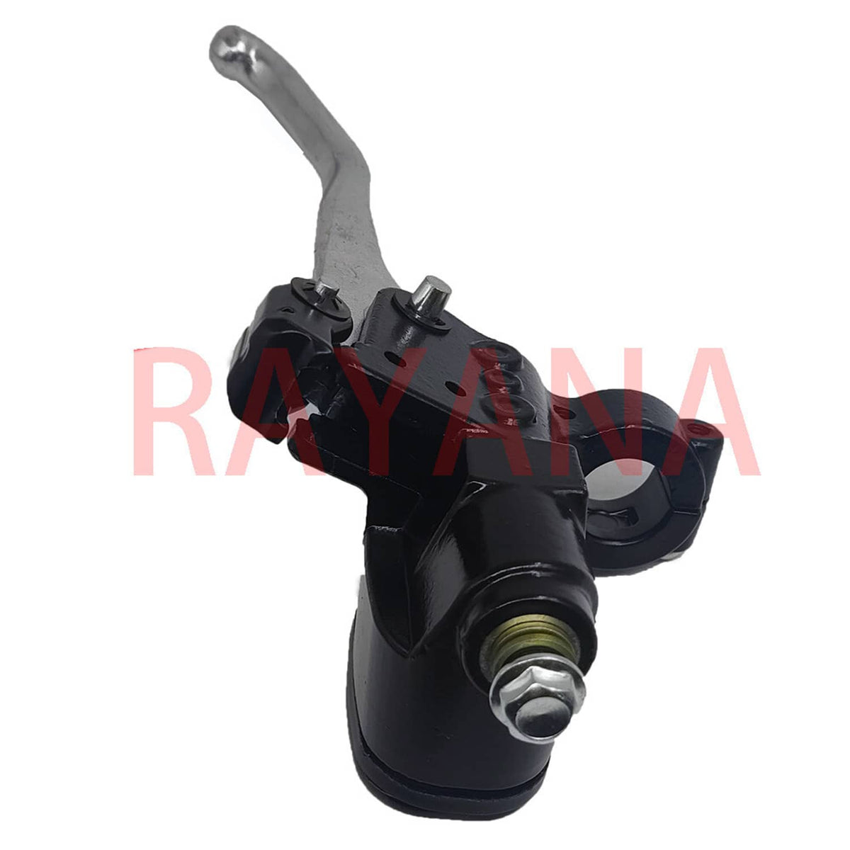 Front brake master cylinder lever, black master cylinder with mounting bolt and silver lever