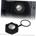 Black capless fuel filler dust cover with US flag emblem, tether loop attached