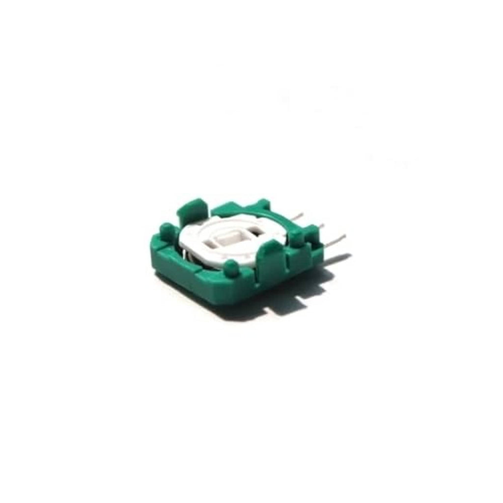 Green 2K3 ohm potentiometer module angled view with three metal leads