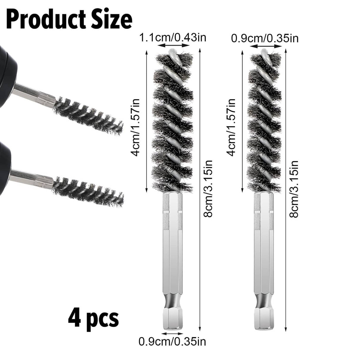 4 golf club brush heads with black bristles and silver elongated handle