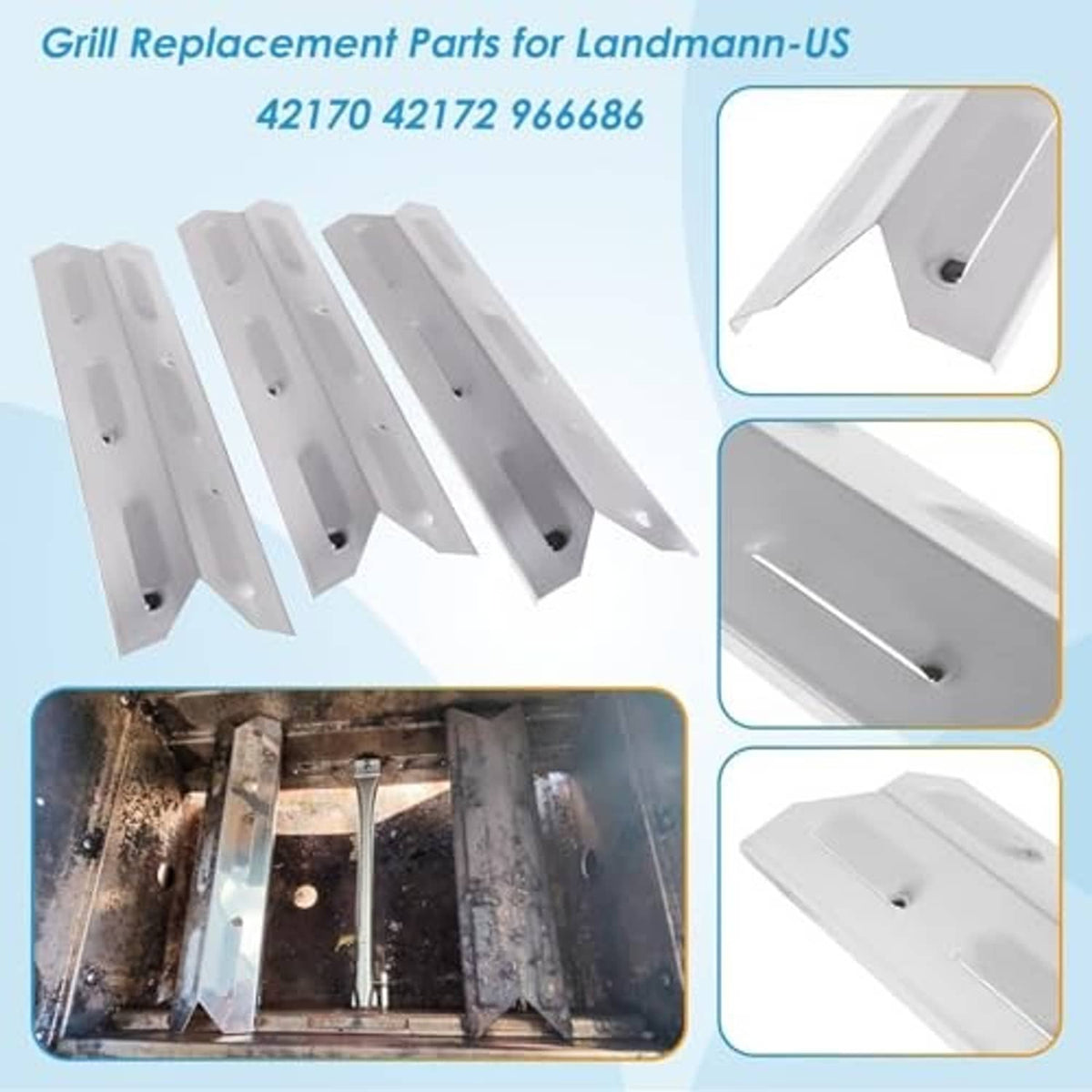 Grill replacement parts kit with white heat plates and stainless burner tubes
