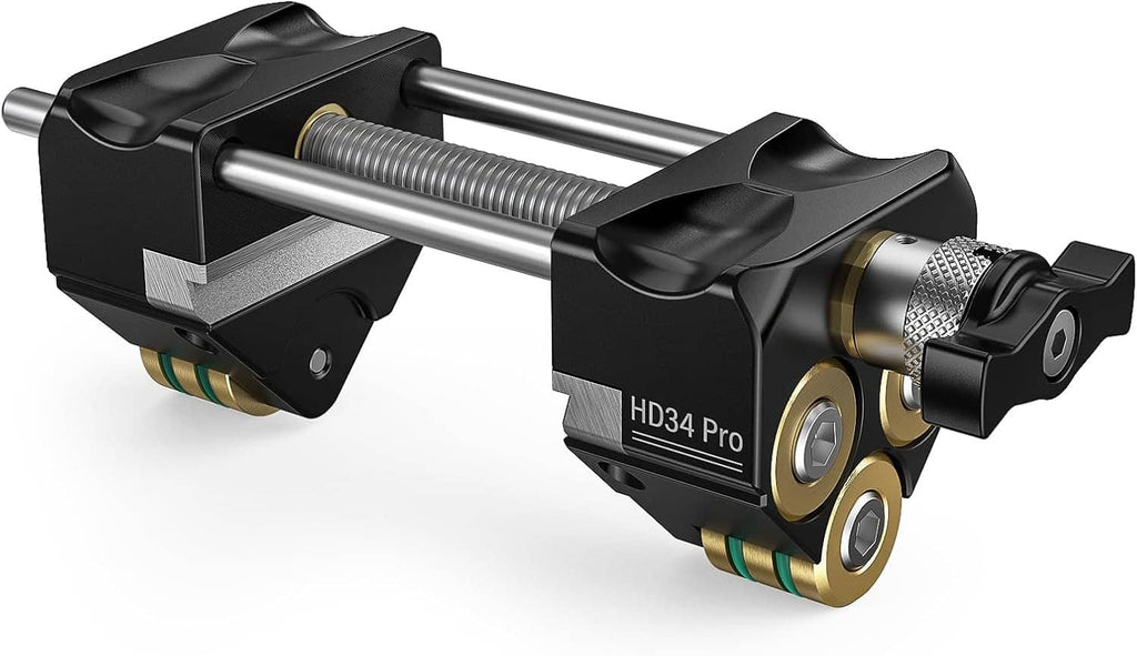 Black chisel sharpening jig with spring guide rod and rotating roller clamp