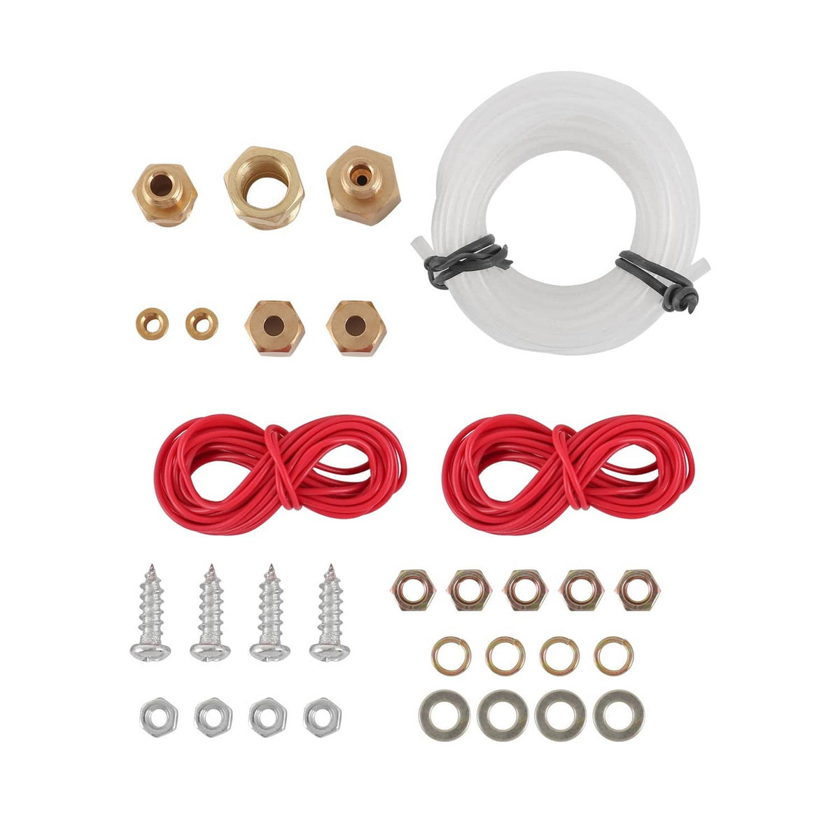Accessory kit for mechanical triple gauge set: brass nuts, screws, red and white wires